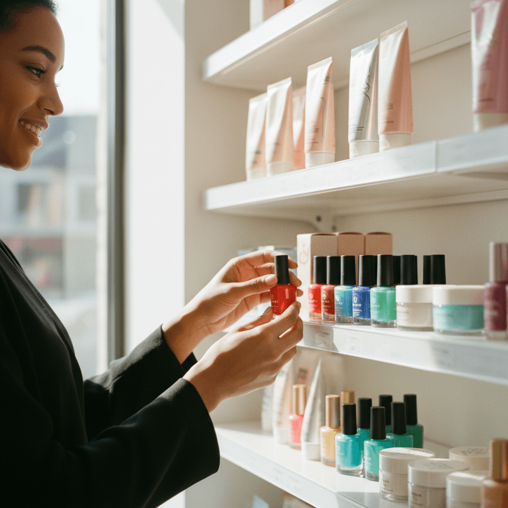 Customer shopping for nail products