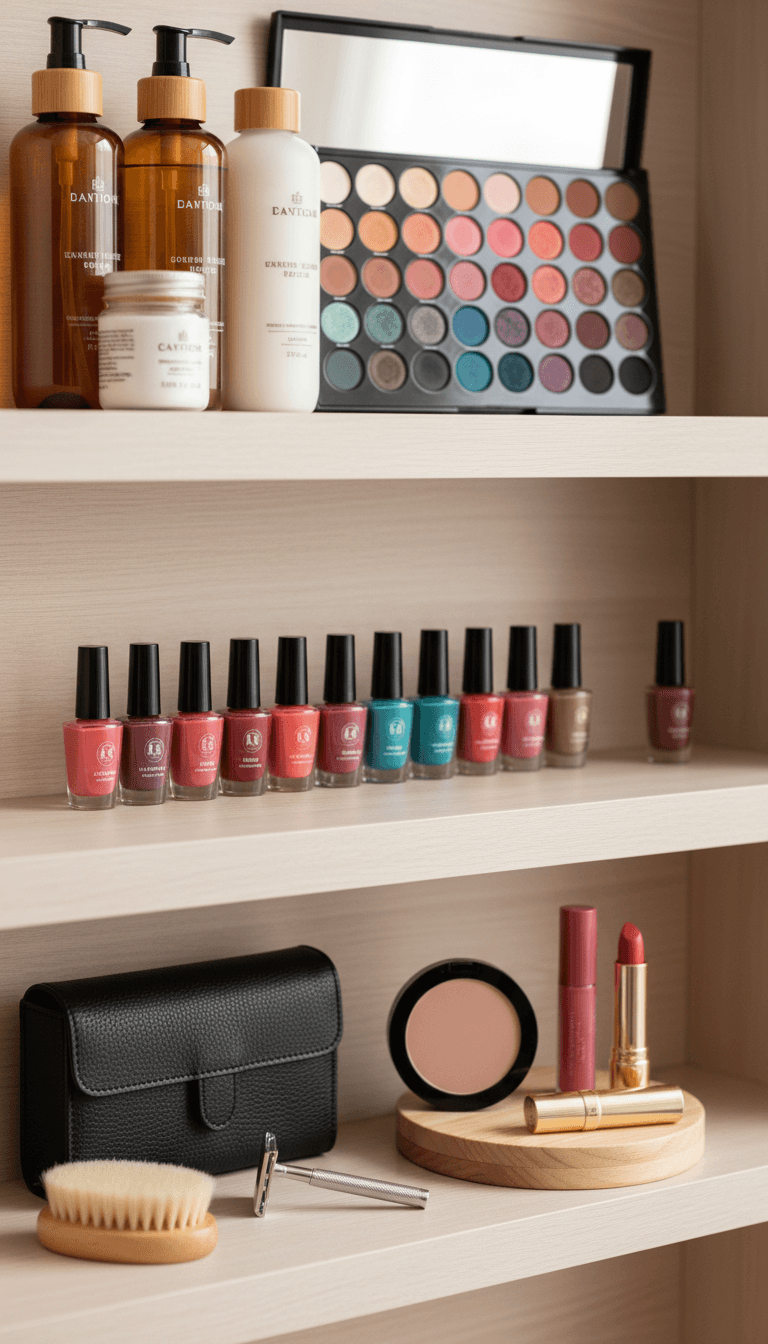 Variety of hair, makeup, and nail beauty products