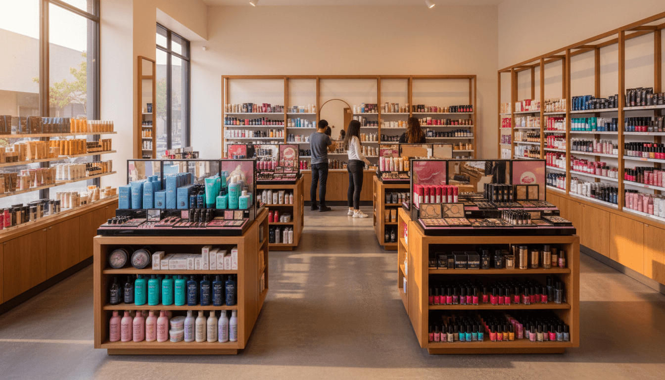 Inside Jac Beauty Store in Los Angeles, shelves of beauty products beautifully lit by natural light