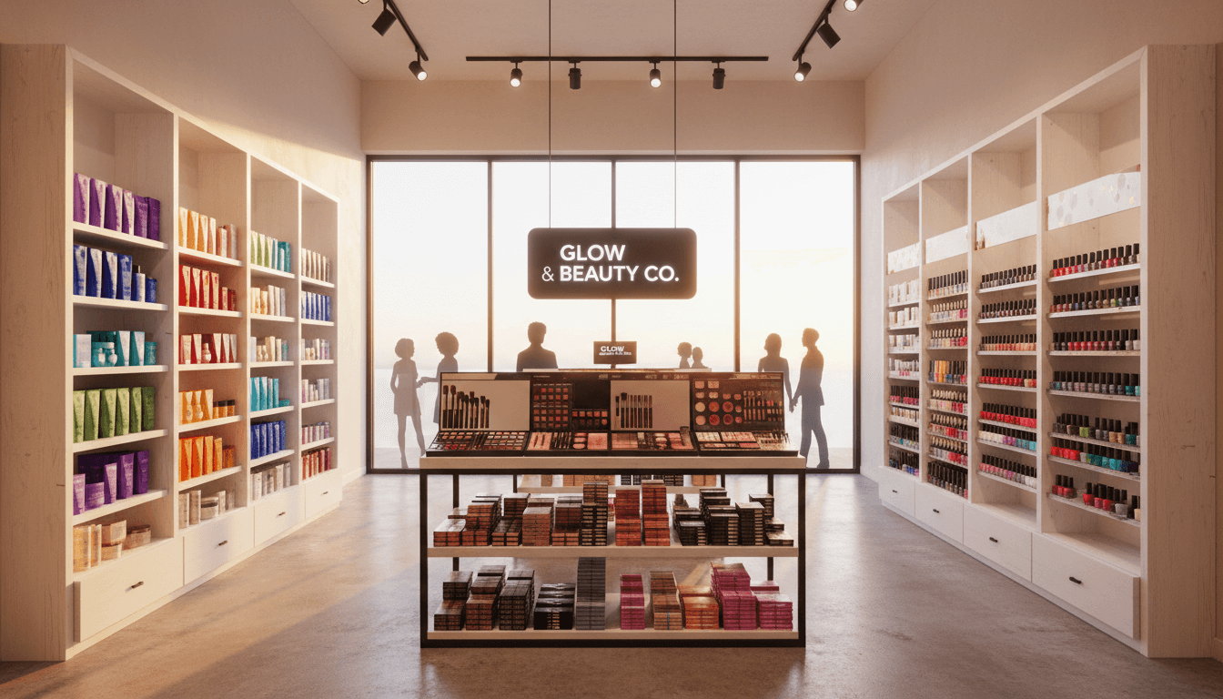 Bright, welcoming interior of Jac Beauty Store in Northridge showing organized shelves of hair care, makeup, and nail products